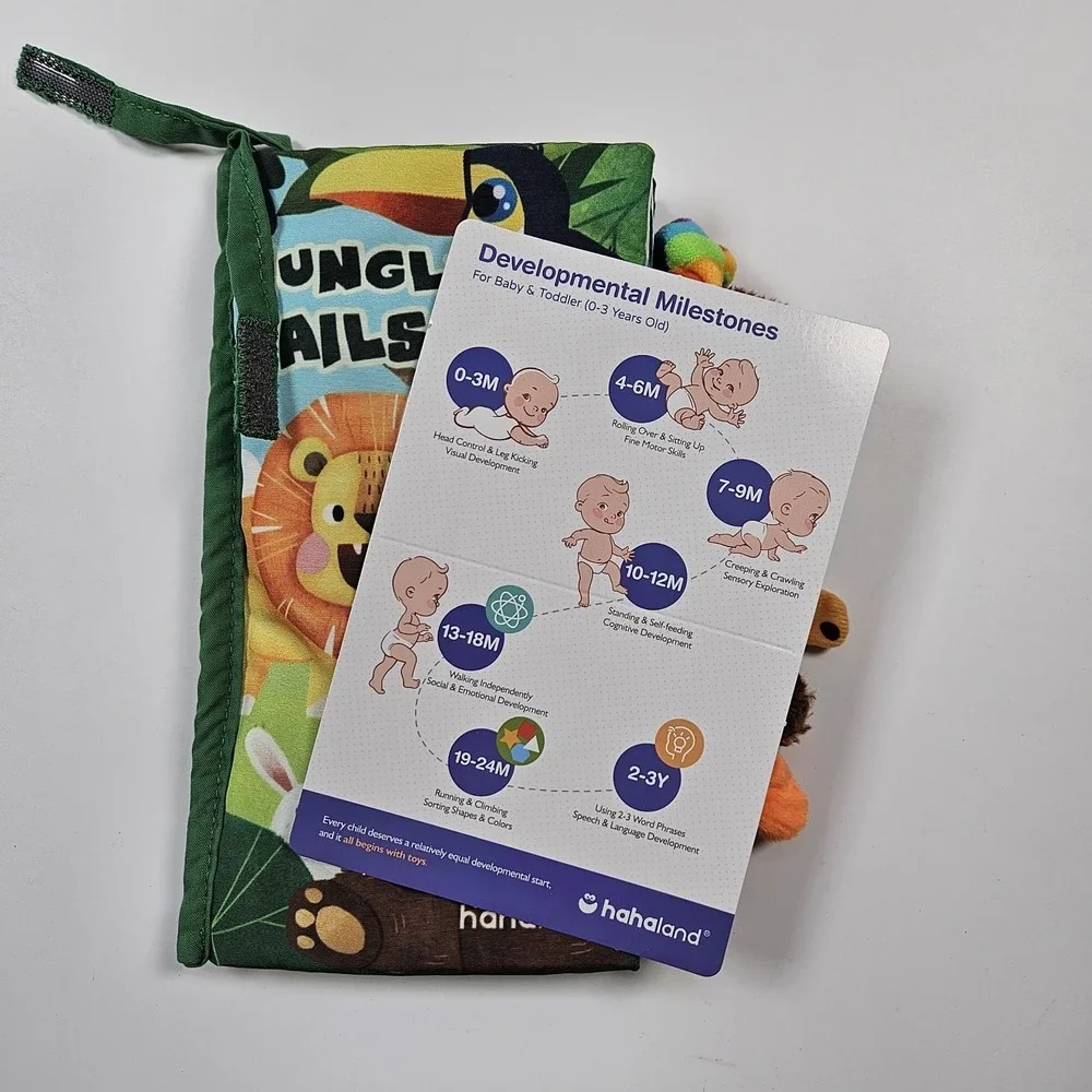 Baby Cloth Book Safari Theme‎ Jungly Tails Crinkle Sensory Squeek Toy Hahaland